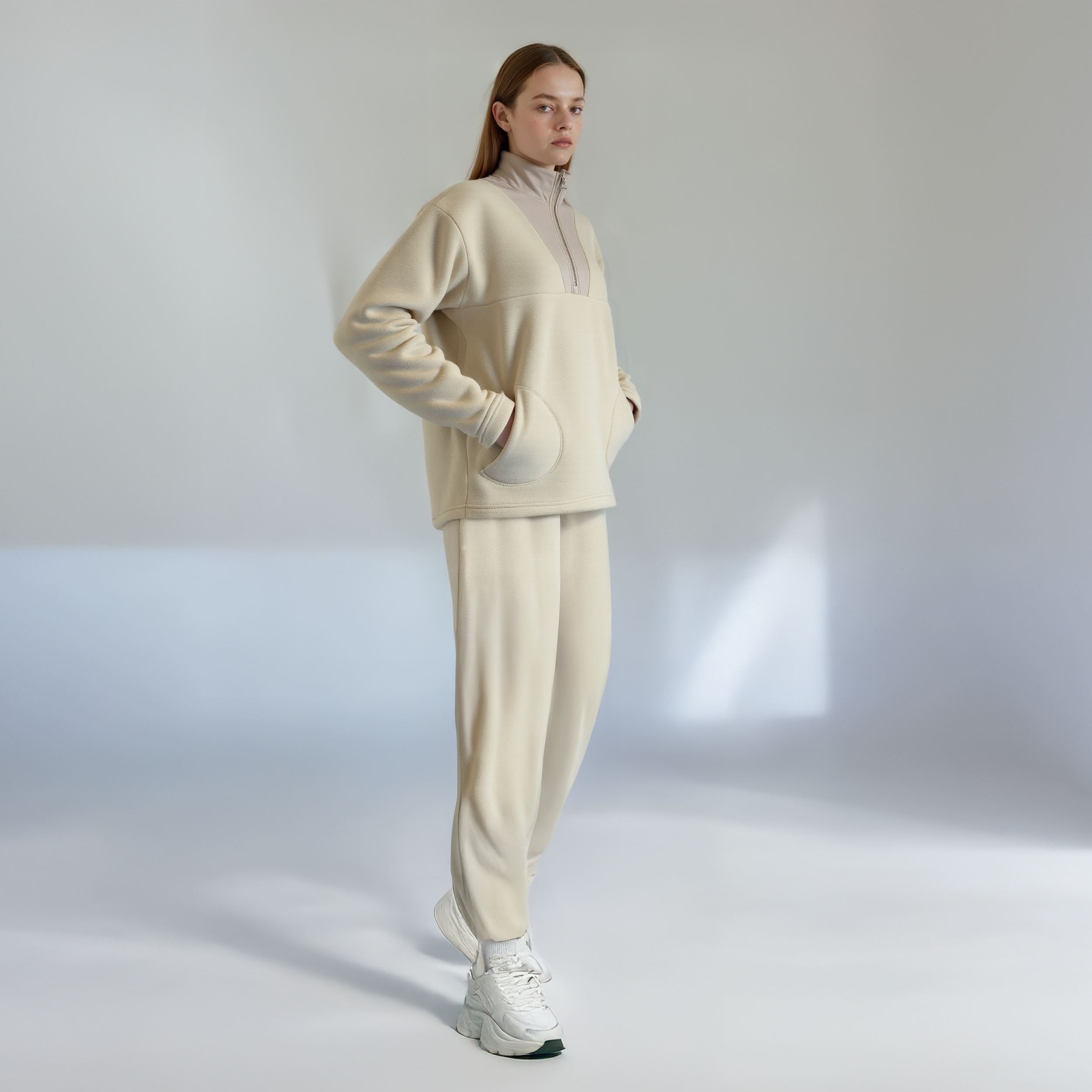 케이스위스 K-SWISS 여성 기모 후리스 아노락+조거팬츠 세트 블랙, S(90) - 상세 이미지 3