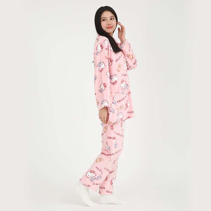 산리오 Sanrio 헬로키티 수면 잠옷 플란넬 셔츠 파자마 세트 M SAN1866M PK - 상세 이미지 4