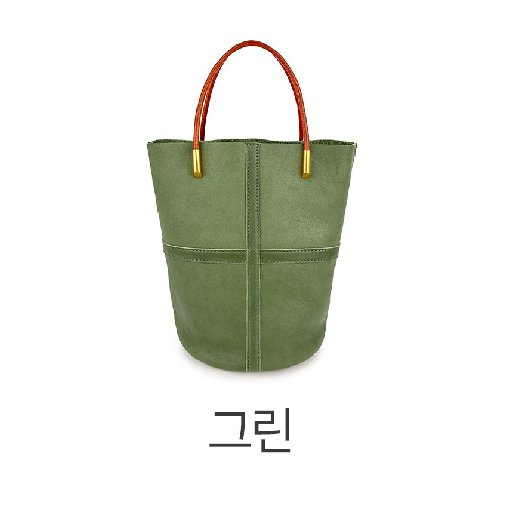 고급 천연 가죽 미니 핸드백 엄마 여친 가방선물 세련된 소가죽 버킷 토트 크로스백+파우치 - 상세 이미지 4