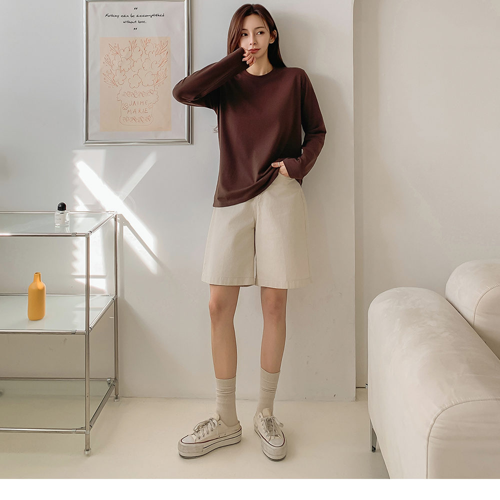 여성 티셔츠 긴팔 이너 무지 티 라운드넥 면 모달 스판 기본 레이어드 흰티 라운드 봄 가을 - 상세 이미지 3