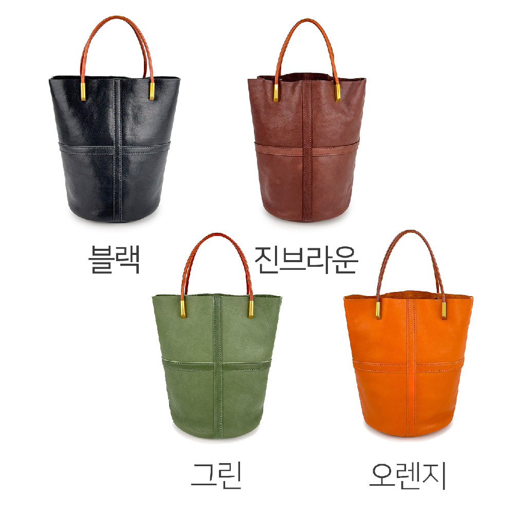 고급 천연 가죽 미니 핸드백 엄마 여친 가방선물 세련된 소가죽 버킷 토트 크로스백+파우치 이미지 6