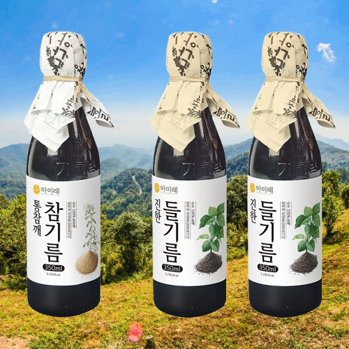 마미레 참기름 350ml 1병+들기름 350ml 2병 고소한 통참깨 전통압착 방식 방앗간 - 상품 이미지