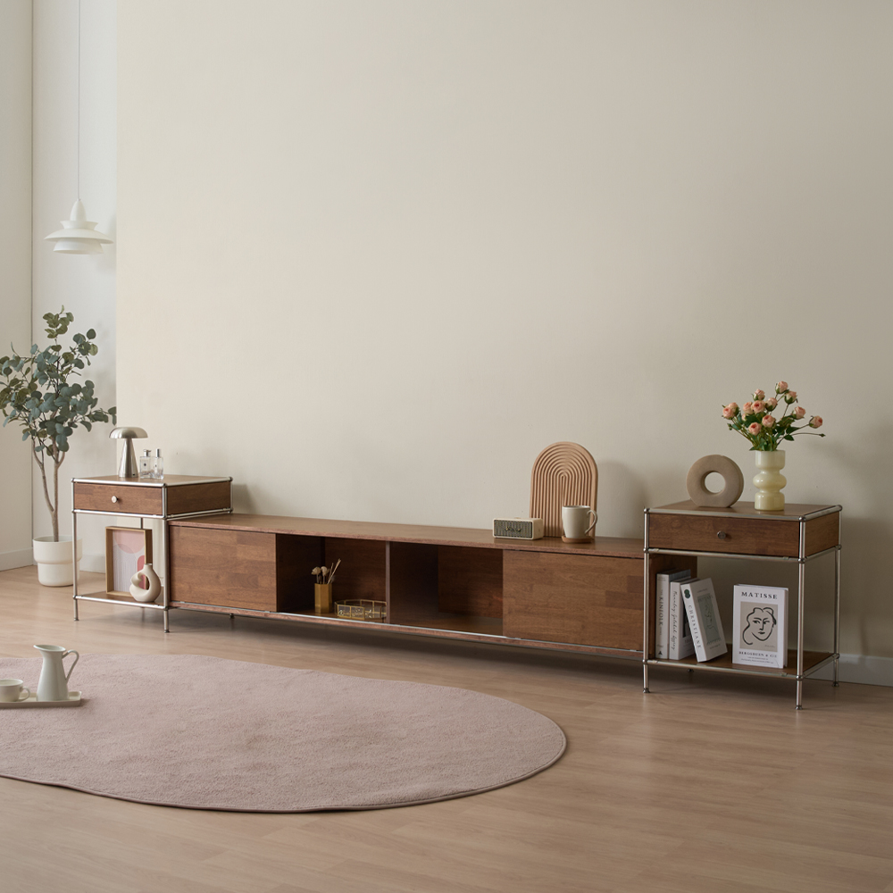 이노센트 미드센츄리 스탠스 원목 확장형 티비다이 수납 모듈 거실장 2000 i105029