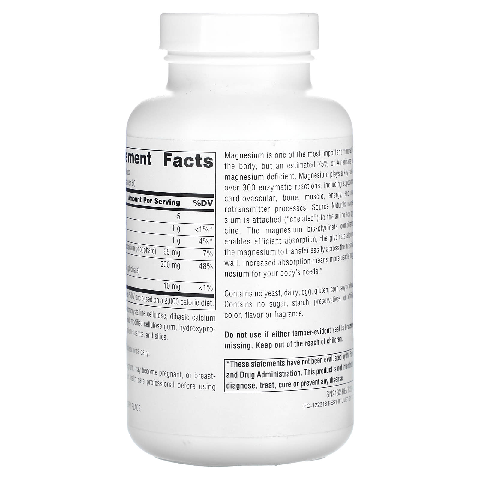 소스내츄럴스 마그네슘 비스-글리시네이트 킬레이트 200mg 120정, 3개 - 상세 이미지 5