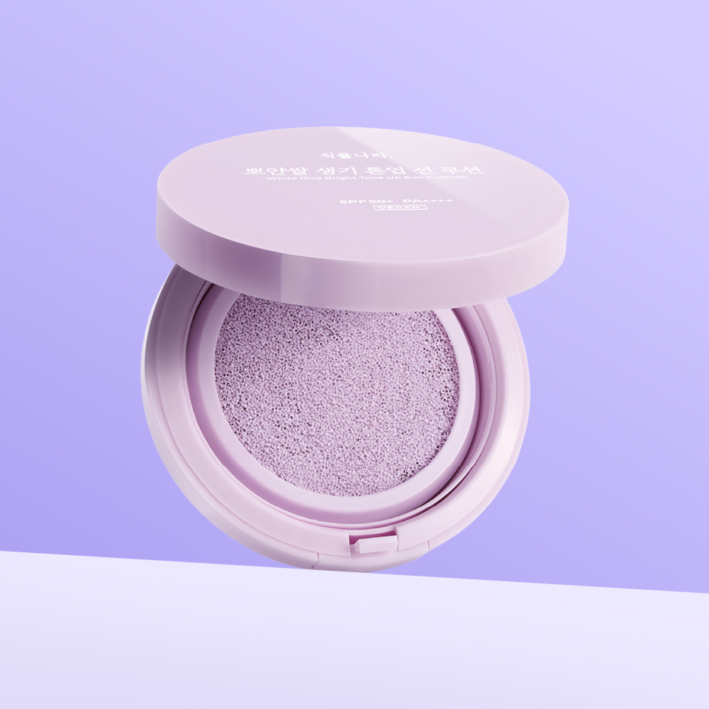 식물나라 뽀얀쌀 생기 톤업 선쿠션 본품 15g, 1개, SPF50+ PA++++ (뽀얀 화이트 / 생기 피치 / 맑은 보라 / 산뜻 그린)