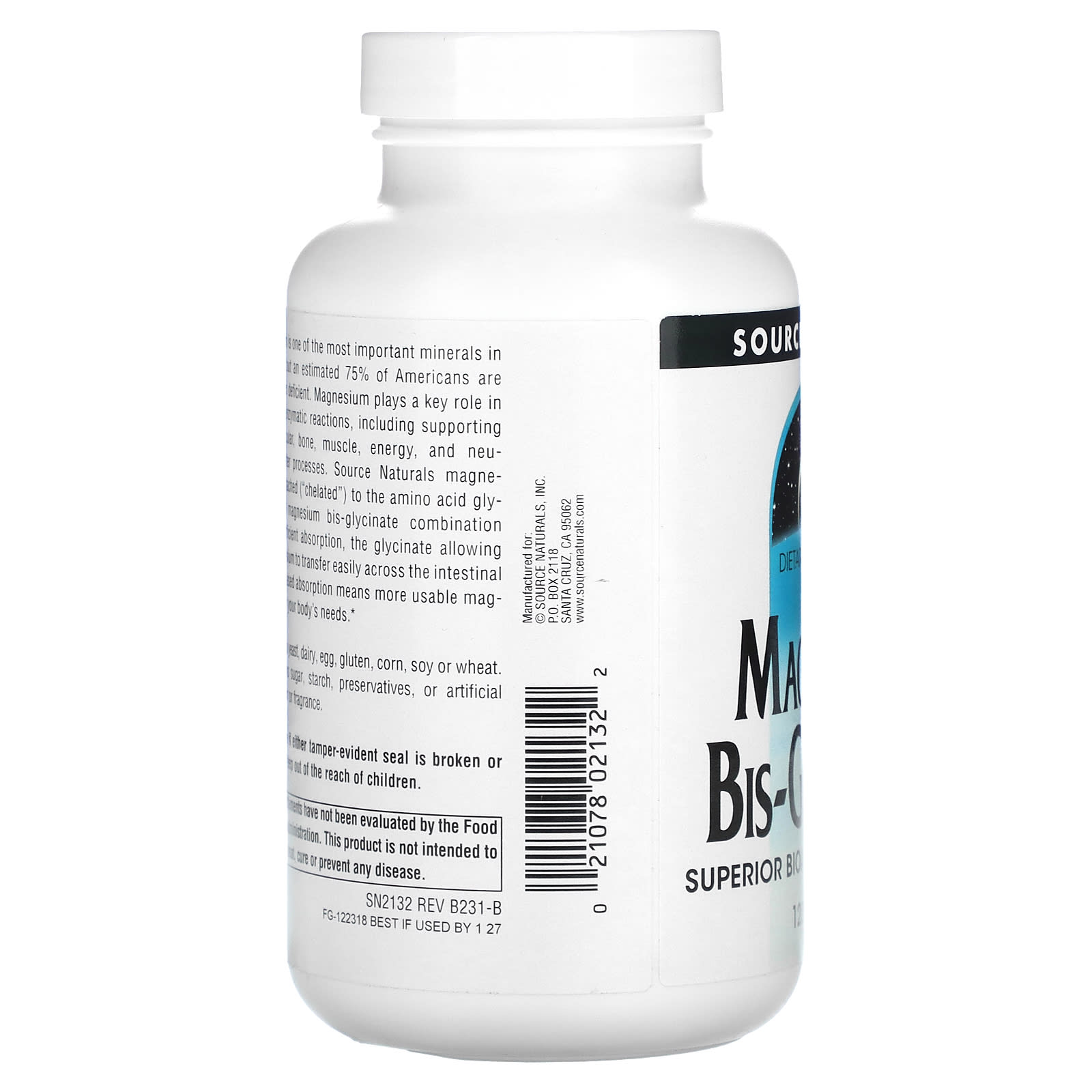 소스내츄럴스 마그네슘 비스-글리시네이트 킬레이트 200mg 120정, 3개 - 상세 이미지 4