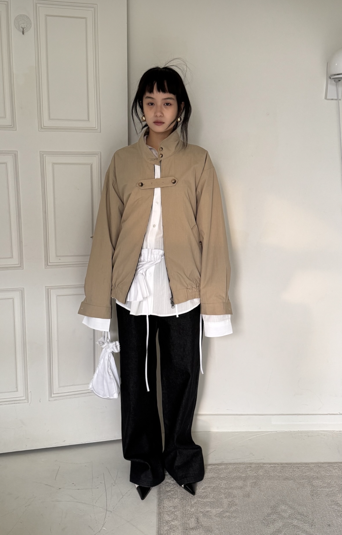 봄 루즈핏 캐주얼 간절기 자켓 빈티지 여성 비죠 하이넥 블루종 점퍼 (브라운) 상세 이미지 5