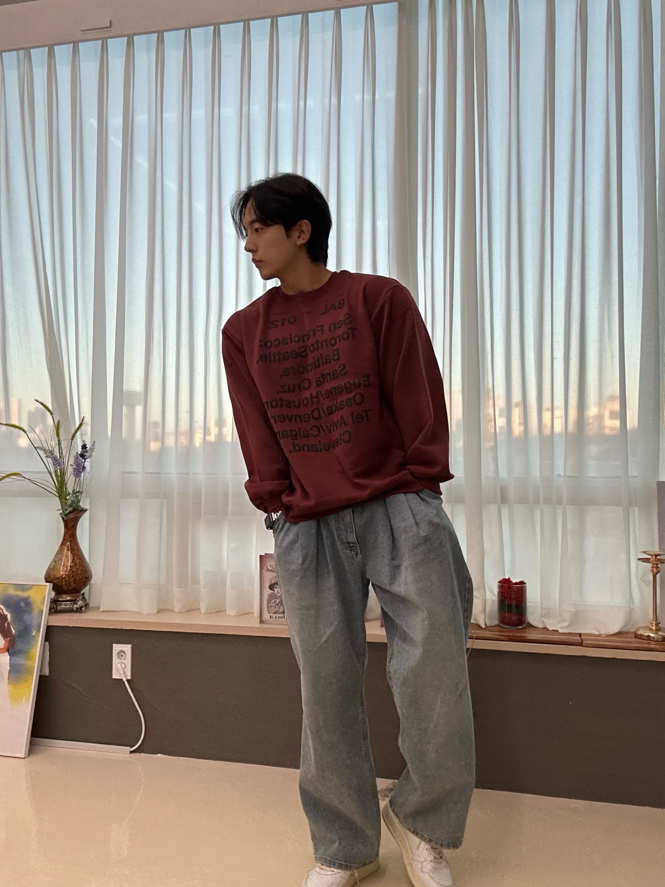 버건디맨투맨 레터링 빈티지 맨투맨 - 상세 이미지 4