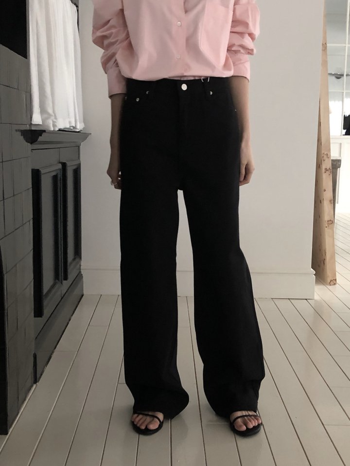 르버터 클래식 뮤 데님 블랙 화이트 통일자 코튼 여성 스트레이트 와이드 팬츠(86058) 상세 이미지 26