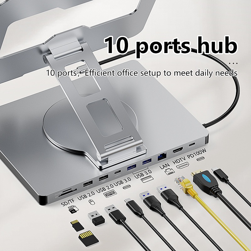 10-in-1 노트북 회전 스탠드 확장 도크 HDMI 네트워크 포트 USB3.0 거치대 - 상세 이미지 2