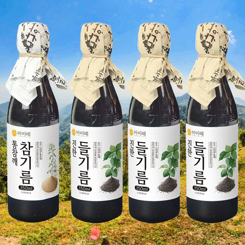마미레 참기름 350ml 1병+들기름 350ml 3병 고소한 통참깨 전통압착 방식 방앗간 - 메인 이미지