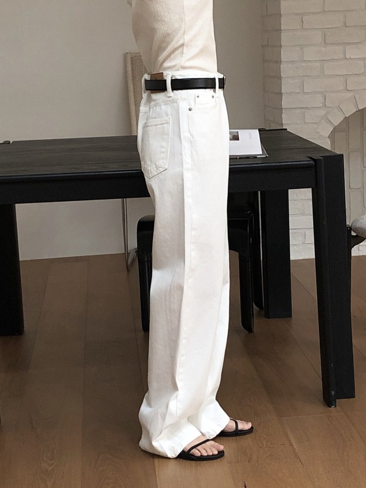 르버터 클래식 뮤 데님 블랙 화이트 통일자 코튼 여성 스트레이트 와이드 팬츠(86058) 상세 이미지 7