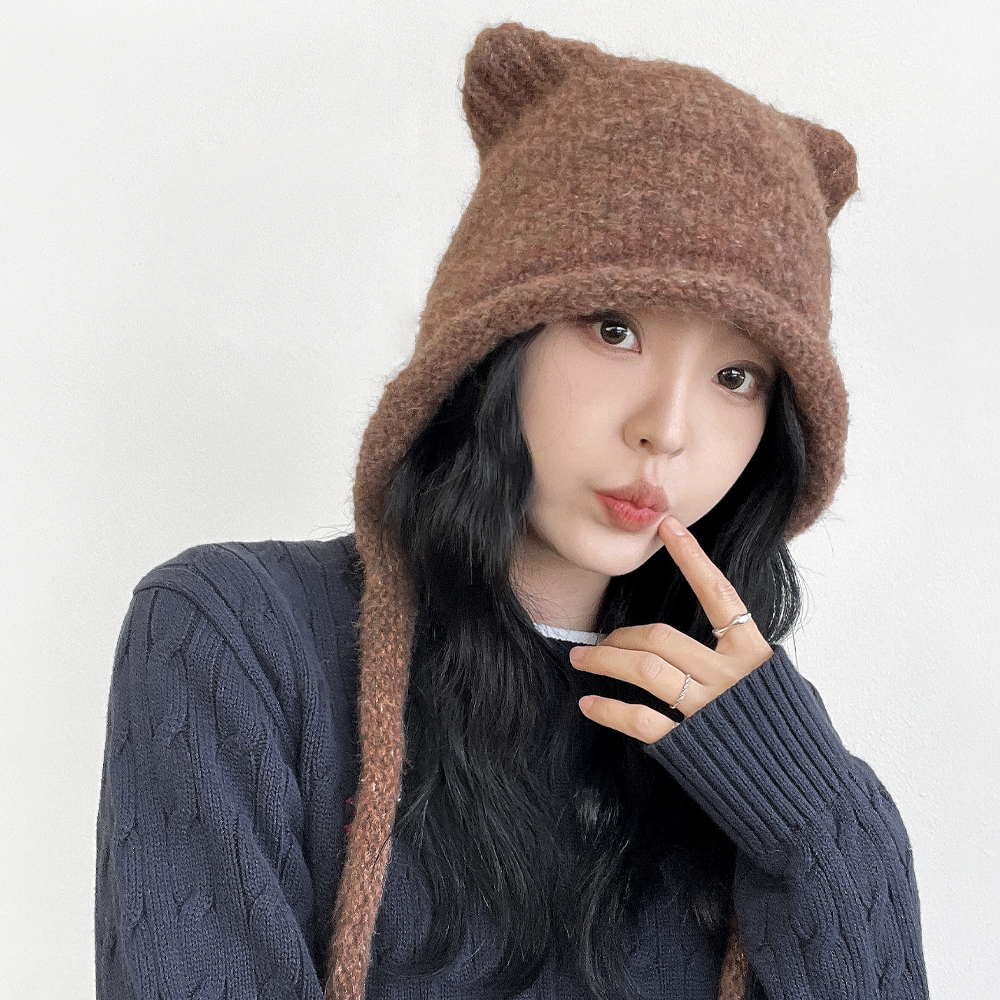 보카시 고양이 니트 보넷 여성 겨울 방한 귀달이 모자 - 상세 이미지 2