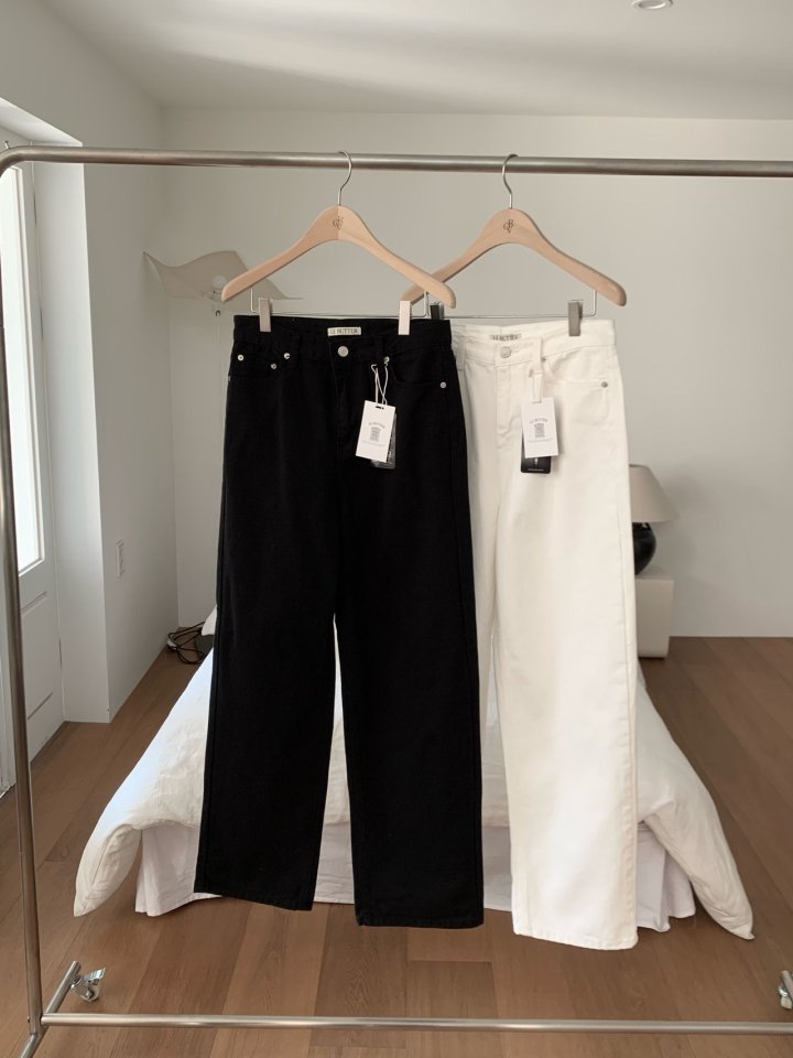 르버터 클래식 뮤 데님 블랙 화이트 통일자 코튼 여성 스트레이트 와이드 팬츠(86058) 상세 이미지 32