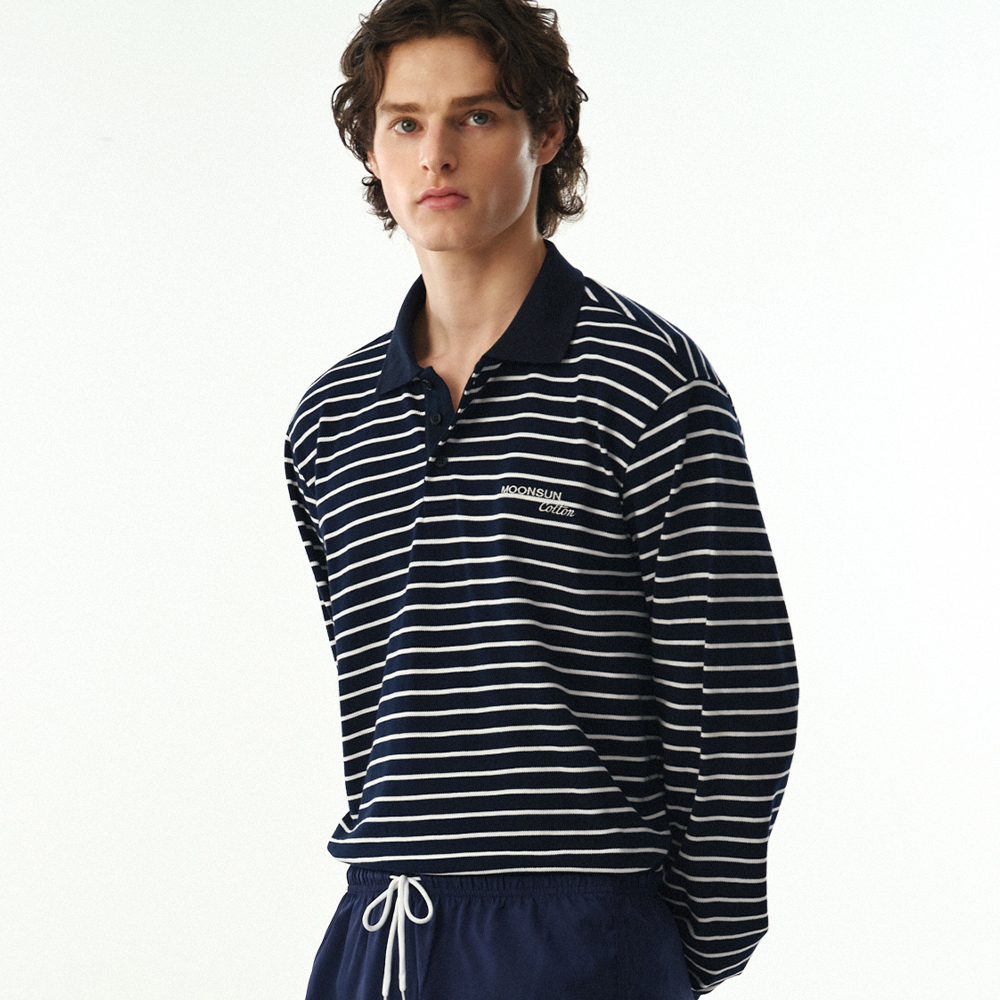 01 M.C UNISEX, Stripe PK Shirt / Navy - 상품 이미지