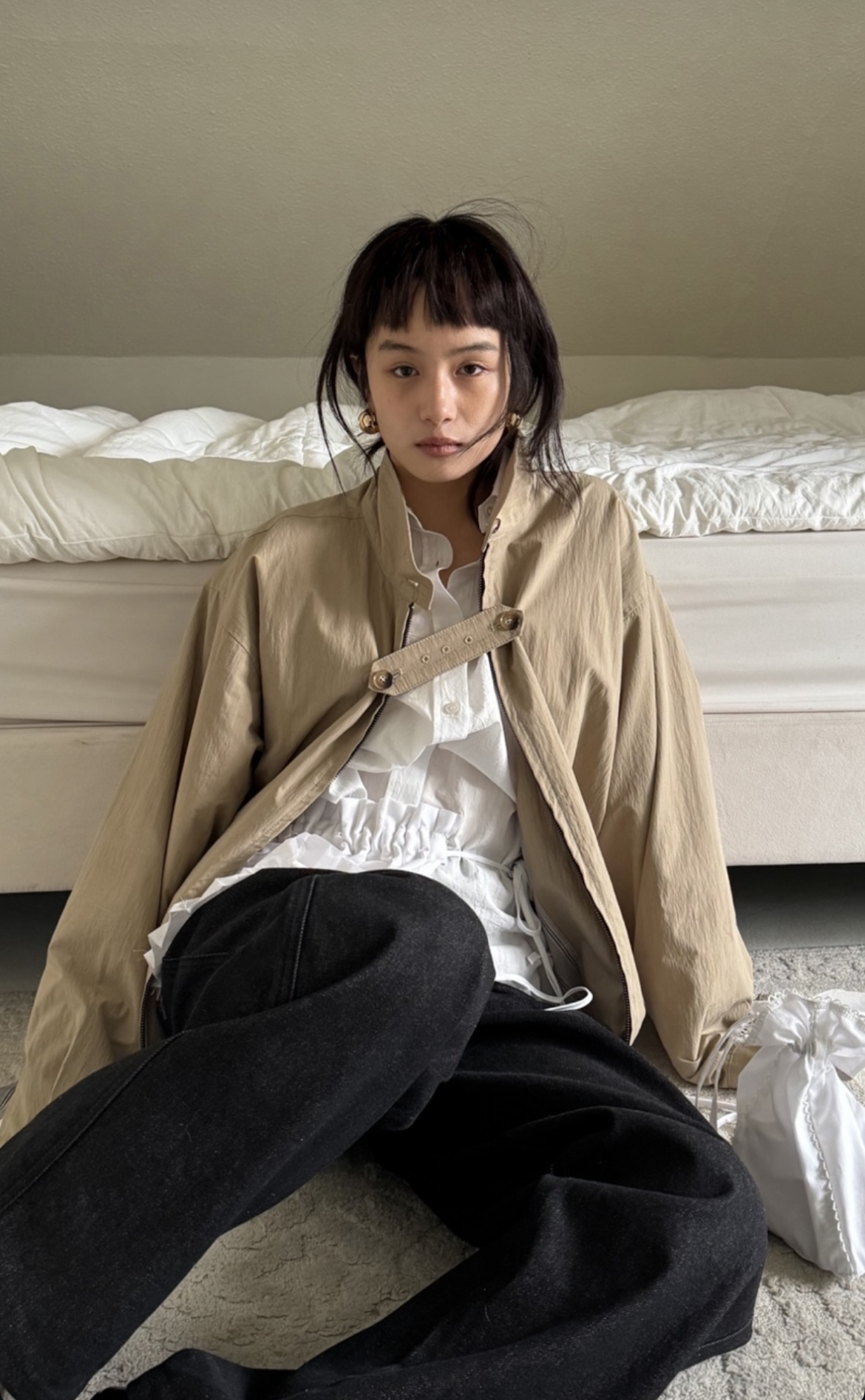봄 루즈핏 캐주얼 간절기 자켓 빈티지 여성 비죠 하이넥 블루종 점퍼 (브라운) 상세 이미지 9