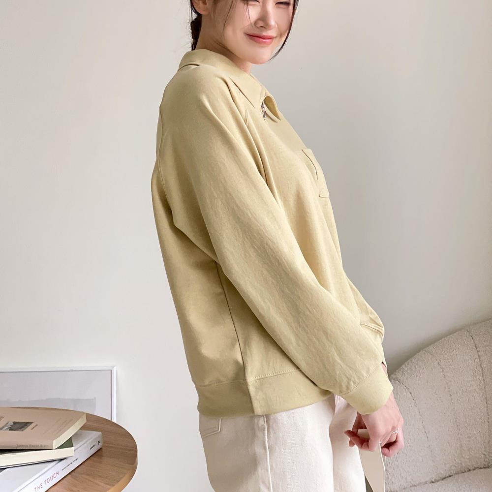 옷자락 여자 아노락 카라긴팔티 포켓 나그랑 노란색 티셔츠 - 상세 이미지 3