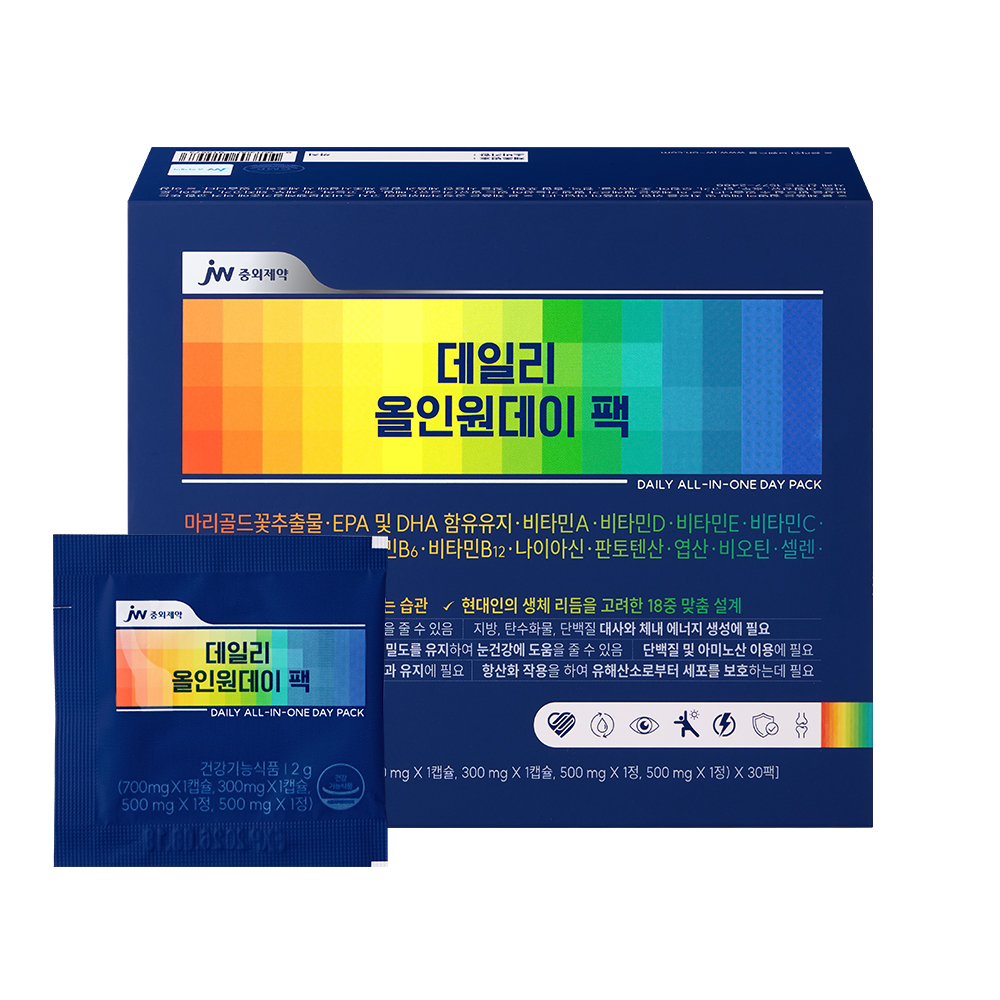 JW중외제약 데일리 올인원데이 팩 끌올팩 종합 비타민 영양제 2g x 30포, 1개