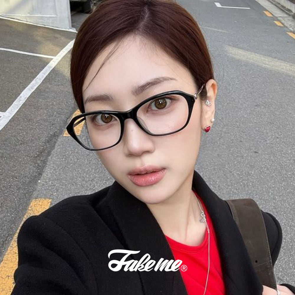 페이크미 신디 BSV 블랙 얇은 뿔테 티타늄 가벼운 오버사이즈 긱시크 캣아이 안경 - 상세 이미지 4