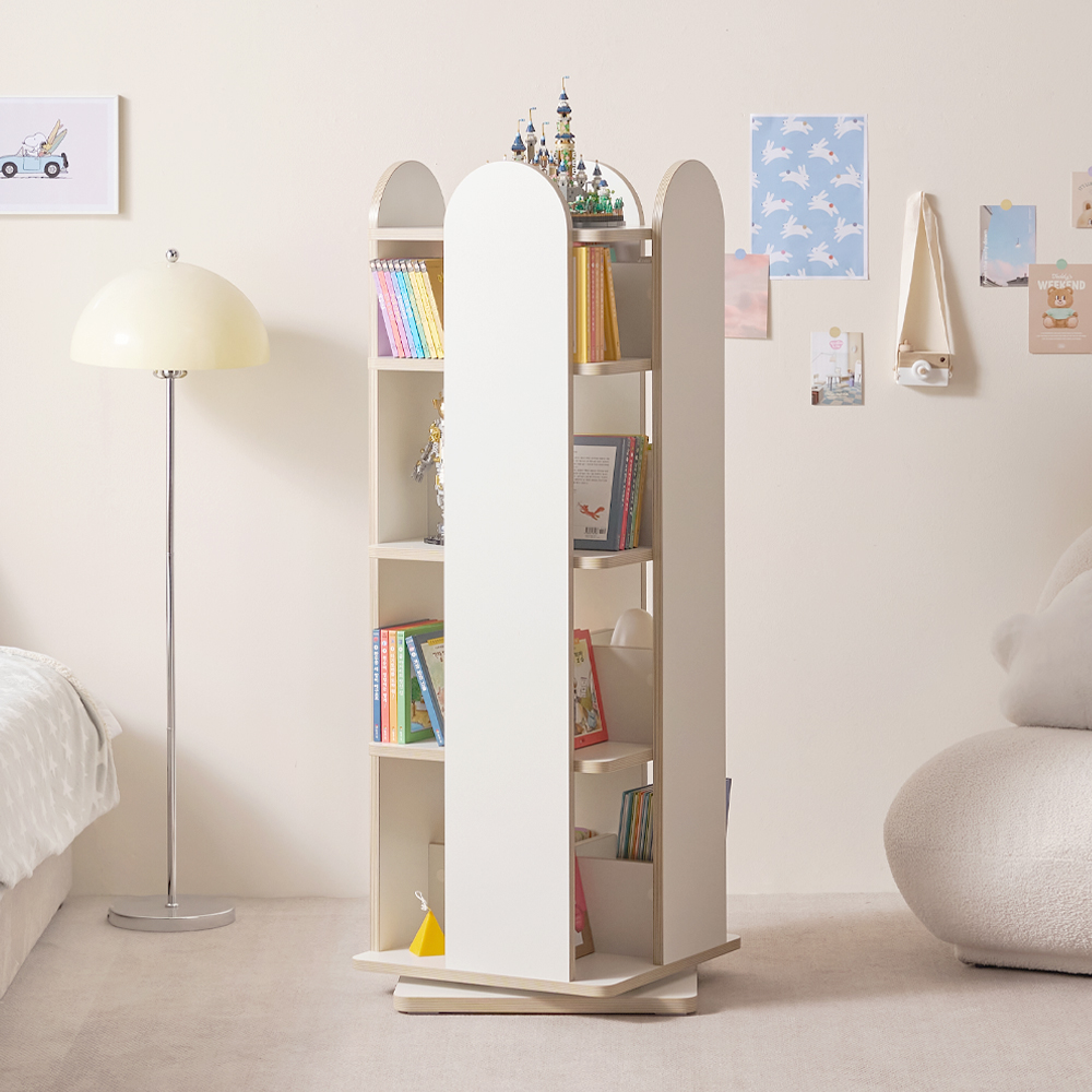 로멜 회전형 책장 4단 낮은 책장 거실 자작나무 코너 회전 책장 수납함