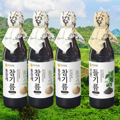 마미레 참기름 350ml 3병+들기름 350ml 1병 고소한 통참깨 전통압착 방식 방앗간 - 메인 이미지