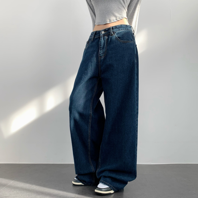 이버유 하이웨스트 청바지 밴딩와이드청바지 - 상품 이미지