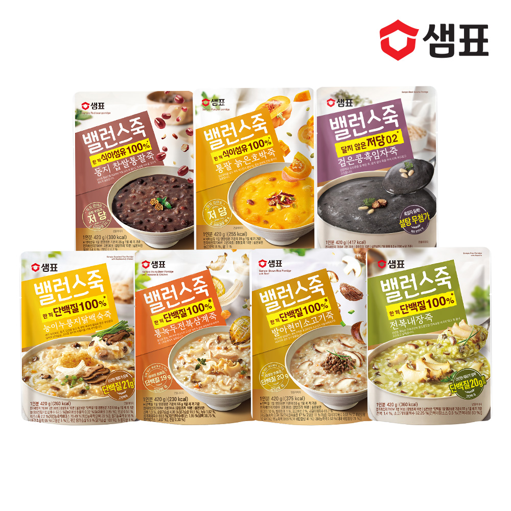 샘표 밸런스죽 420g 7종 2+2개 골라담기 /소고기 전복삼계 오곡 팥죽 호박죽 닭백숙 - 상품 이미지