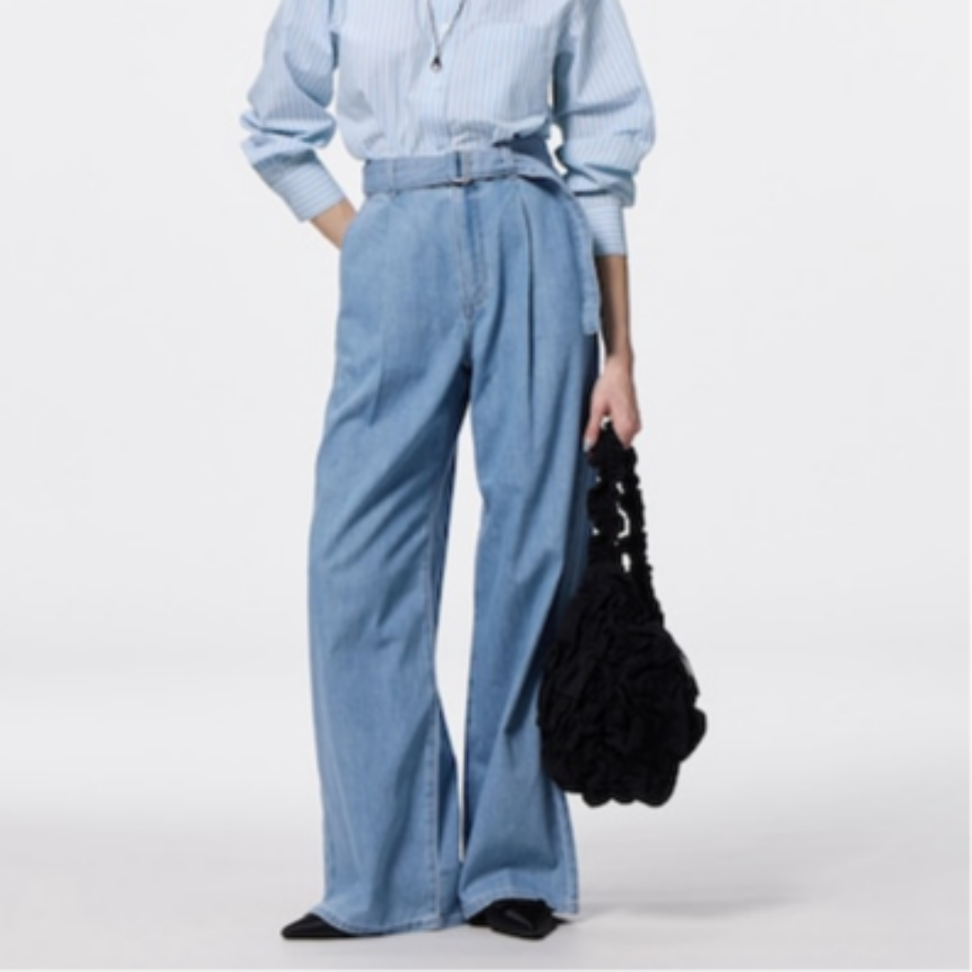 지유 바지 라이트 데님 벨티드 와이드 팬츠 + EC 길이 80.0cm 여자 여성 청바지 356897 - 상품 이미지