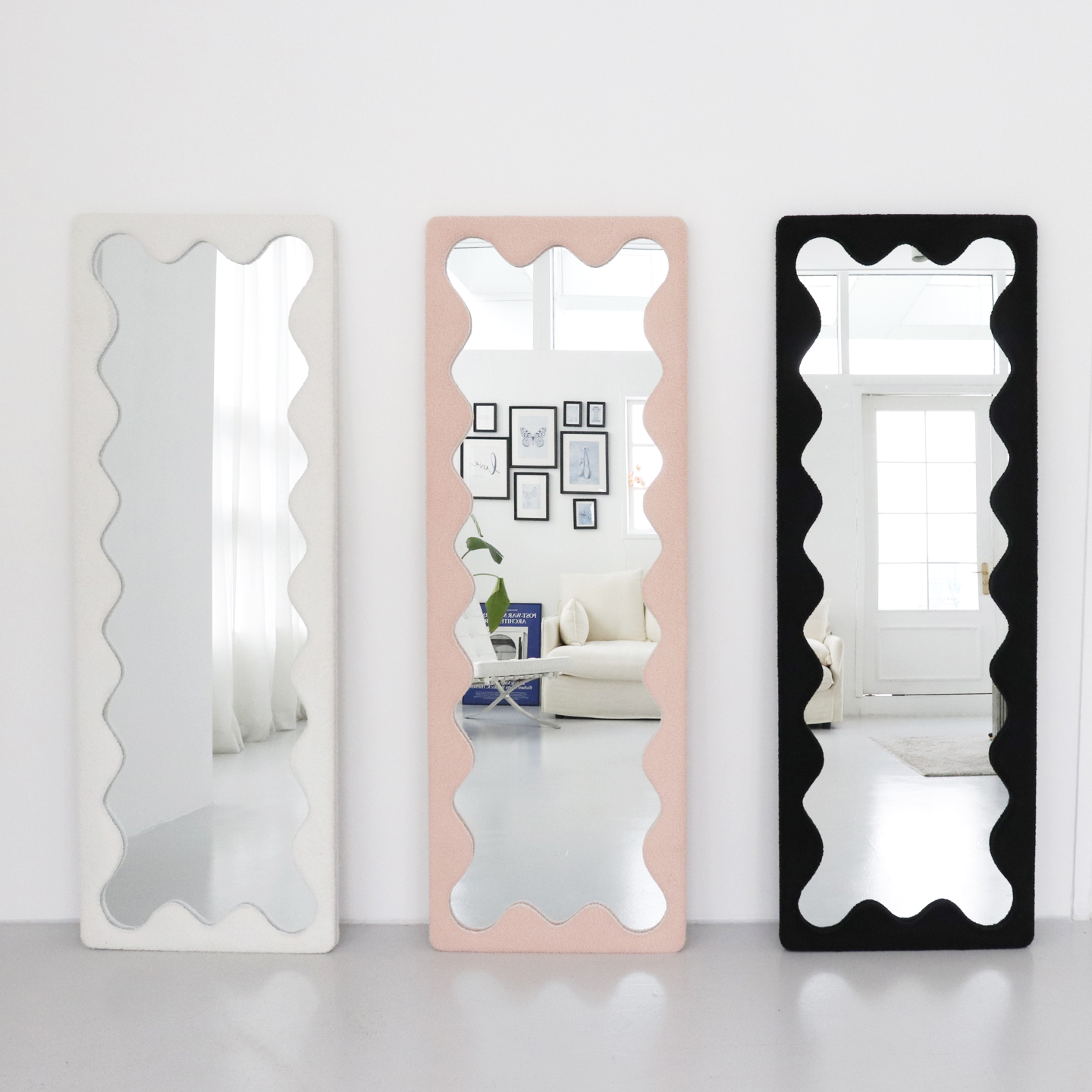 비알프렌드 바움 비정형 인테리어 전신거울 특대형 부클레 원단(3color)