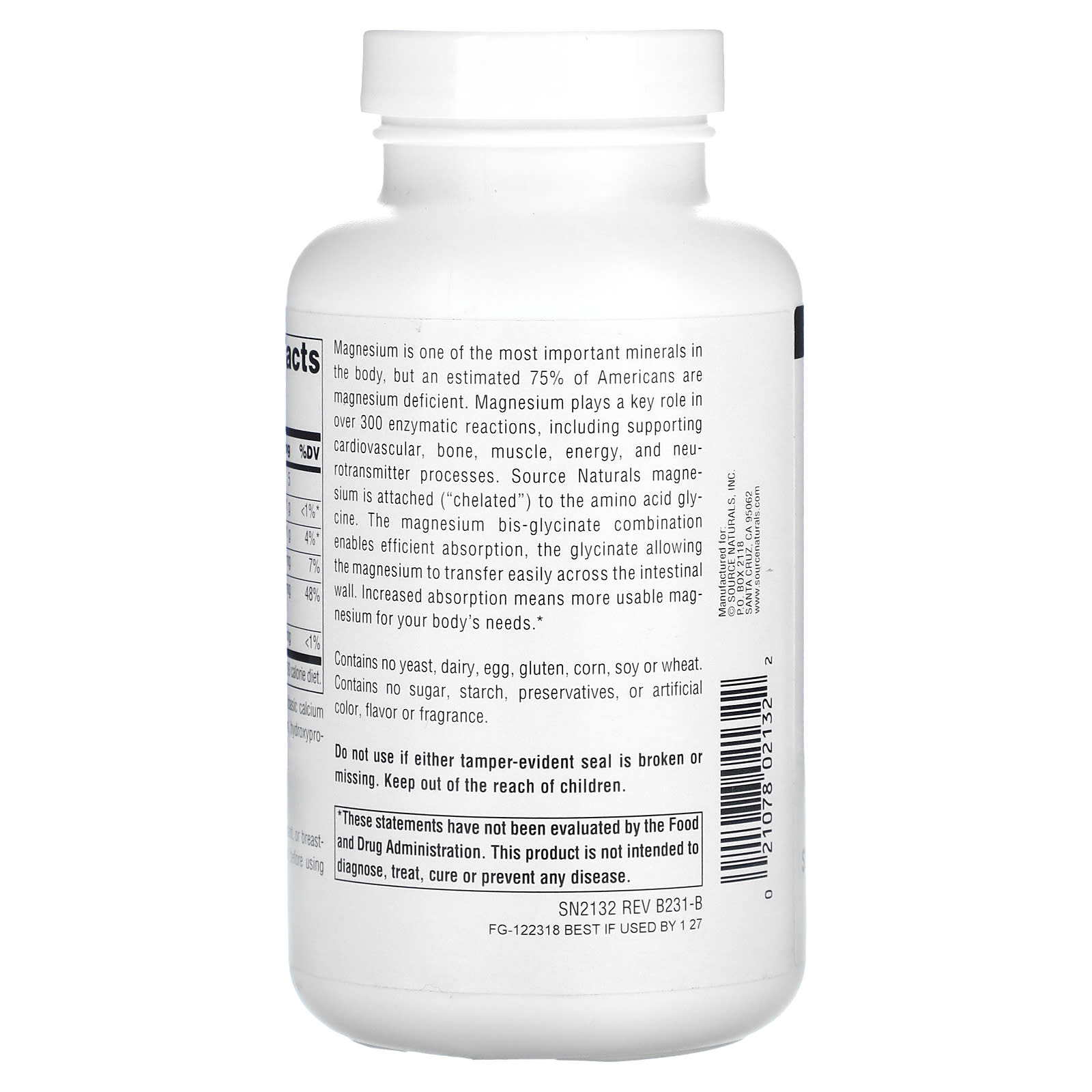 소스내츄럴스 마그네슘 비스-글리시네이트 킬레이트 200mg 120정, 3개 - 상세 이미지 3