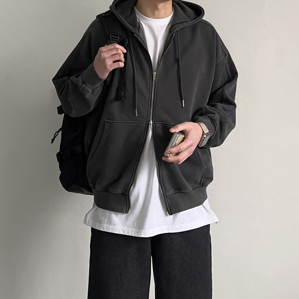 남자 투웨이 후드집업 오버핏 커플 피그먼트 후드티