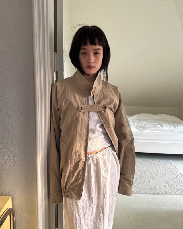 봄 루즈핏 캐주얼 간절기 자켓 빈티지 여성 비죠 하이넥 블루종 점퍼 (브라운) 상세 이미지 2
