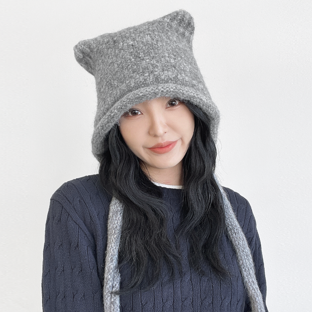 보카시 고양이 니트 보넷 여성 겨울 방한 귀달이 모자 - 메인 이미지