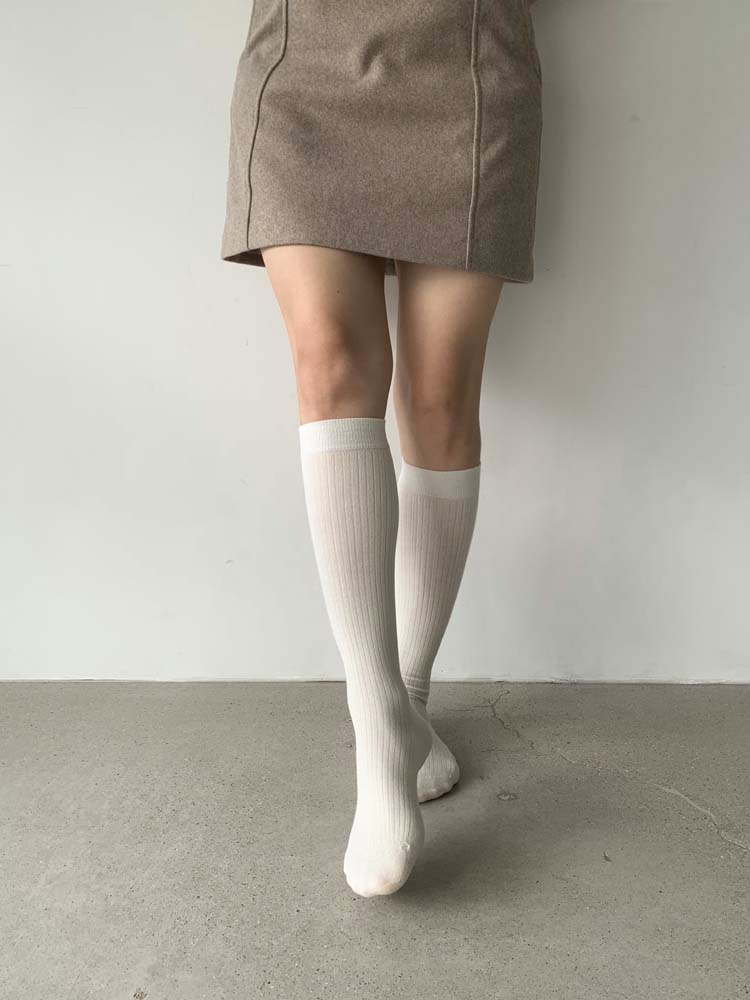 셀프러브 소프트 리브 니삭스 - 여성 얇은 기본 골지 데일리 자국안남는 면 스타킹니삭스 - 상품 이미지