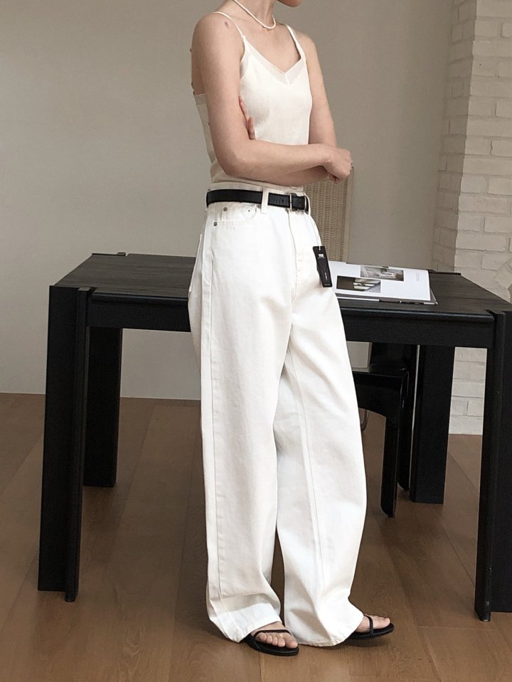 르버터 클래식 뮤 데님 블랙 화이트 통일자 코튼 여성 스트레이트 와이드 팬츠(86058) 상세 이미지 8