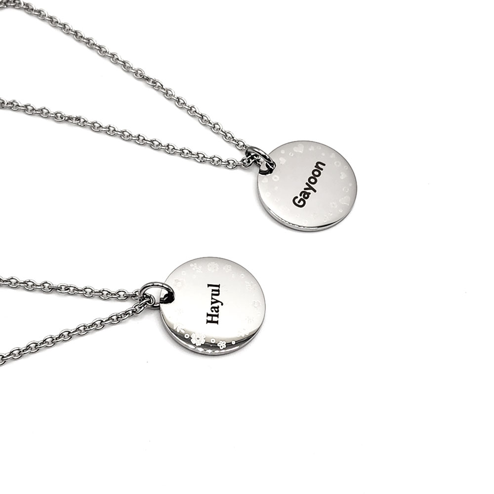 미아방지 목걸이 써지컬스틸 이름 양면각인 아기 유아 아동 어린이 실버 이니셜 어린이집준비물
