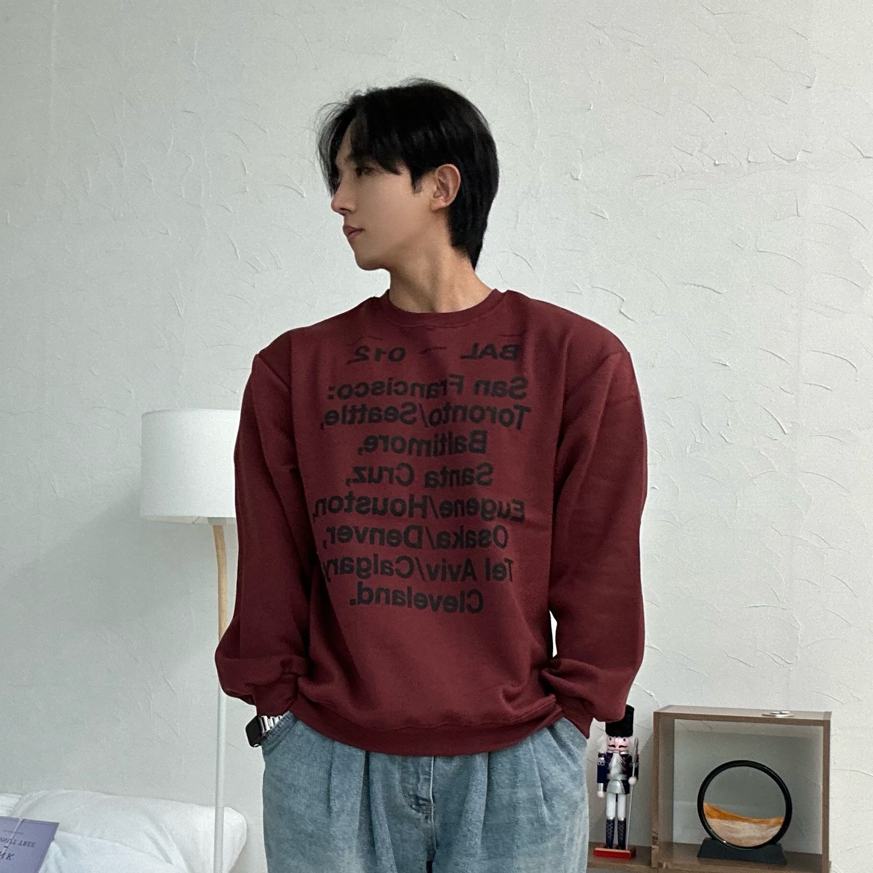 버건디맨투맨 레터링 빈티지 맨투맨 - 메인 이미지