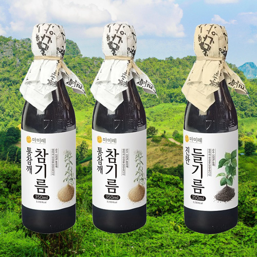 마미레 고소한 참기름 350ml 2병+들기름 350ml 1병 통참깨 전통압착 방식 방앗간 - 상품 이미지