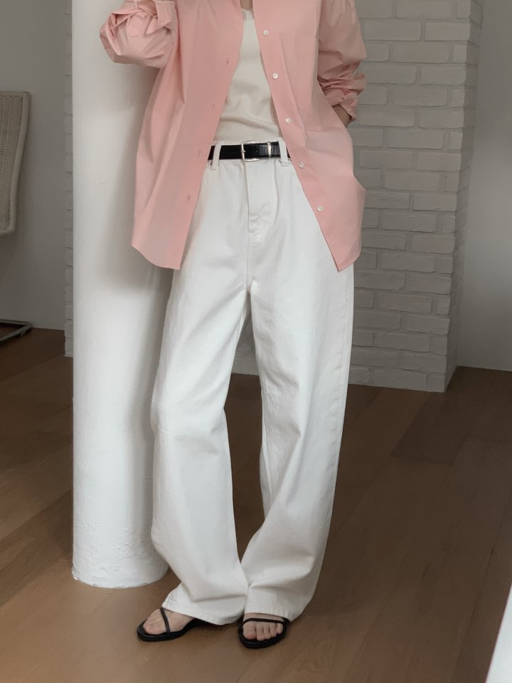 르버터 클래식 뮤 데님 블랙 화이트 통일자 코튼 여성 스트레이트 와이드 팬츠(86058) 상세 이미지 3