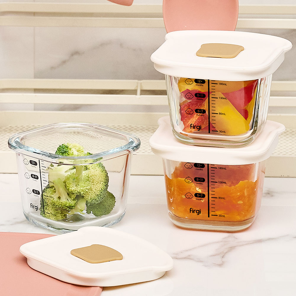 퍼기 이유식 유리 용기 냉장고 밀폐 보관용기 1SET(3개) 토스트브라운