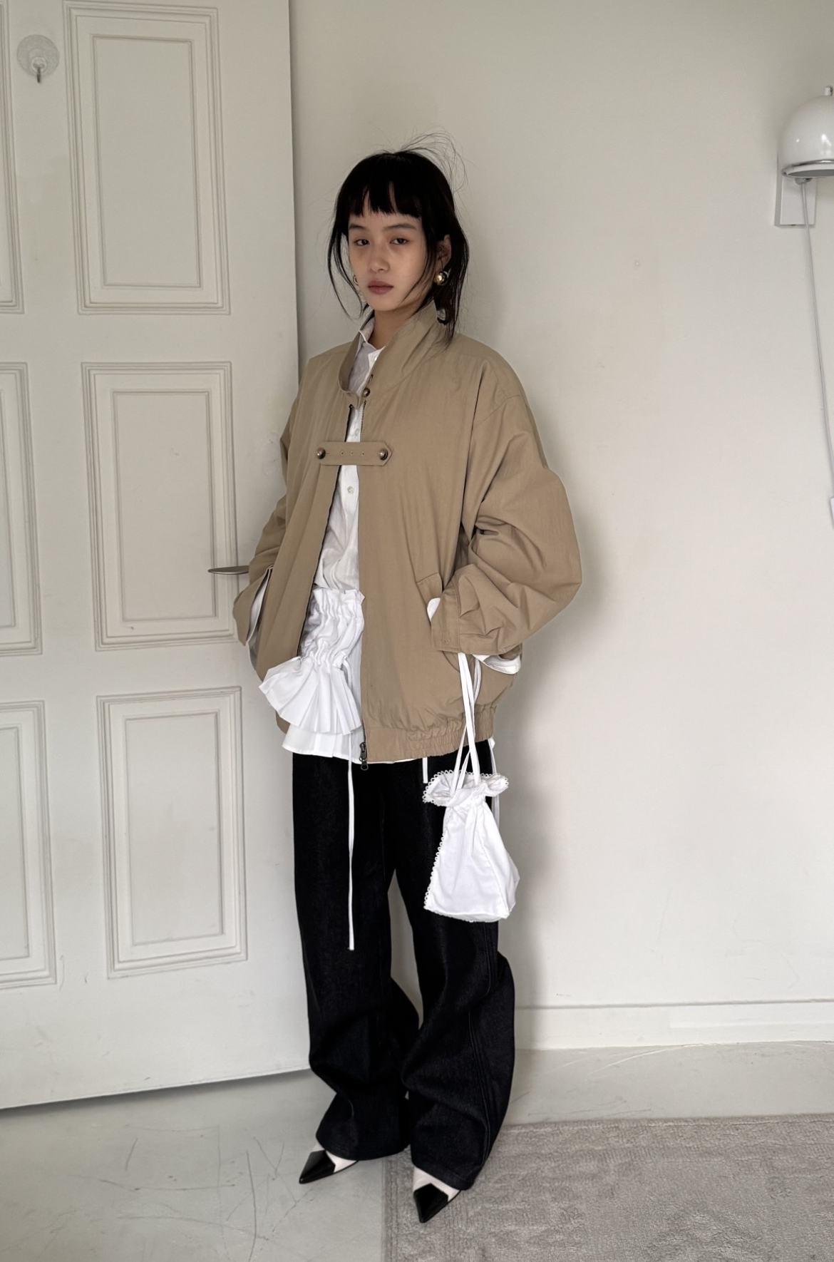봄 루즈핏 캐주얼 간절기 자켓 빈티지 여성 비죠 하이넥 블루종 점퍼 (브라운) 상세 이미지 6