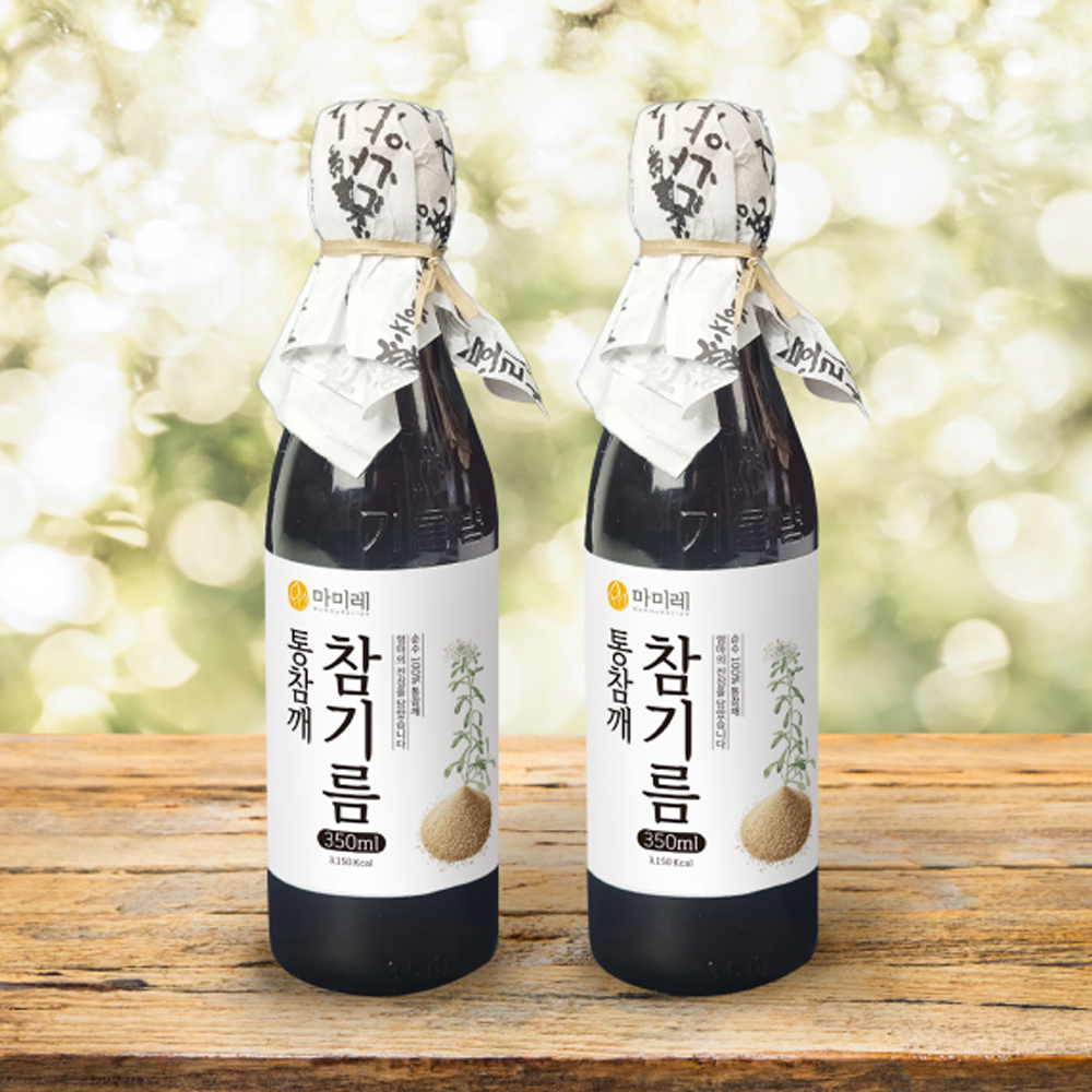 마미레 고소한 참기름 350ml 2병 통참깨 전통압착 방식 방앗간