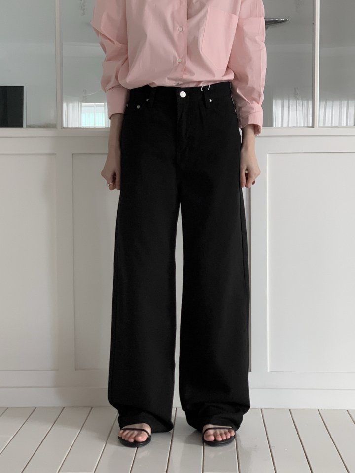 르버터 클래식 뮤 데님 블랙 화이트 통일자 코튼 여성 스트레이트 와이드 팬츠(86058) 상세 이미지 19