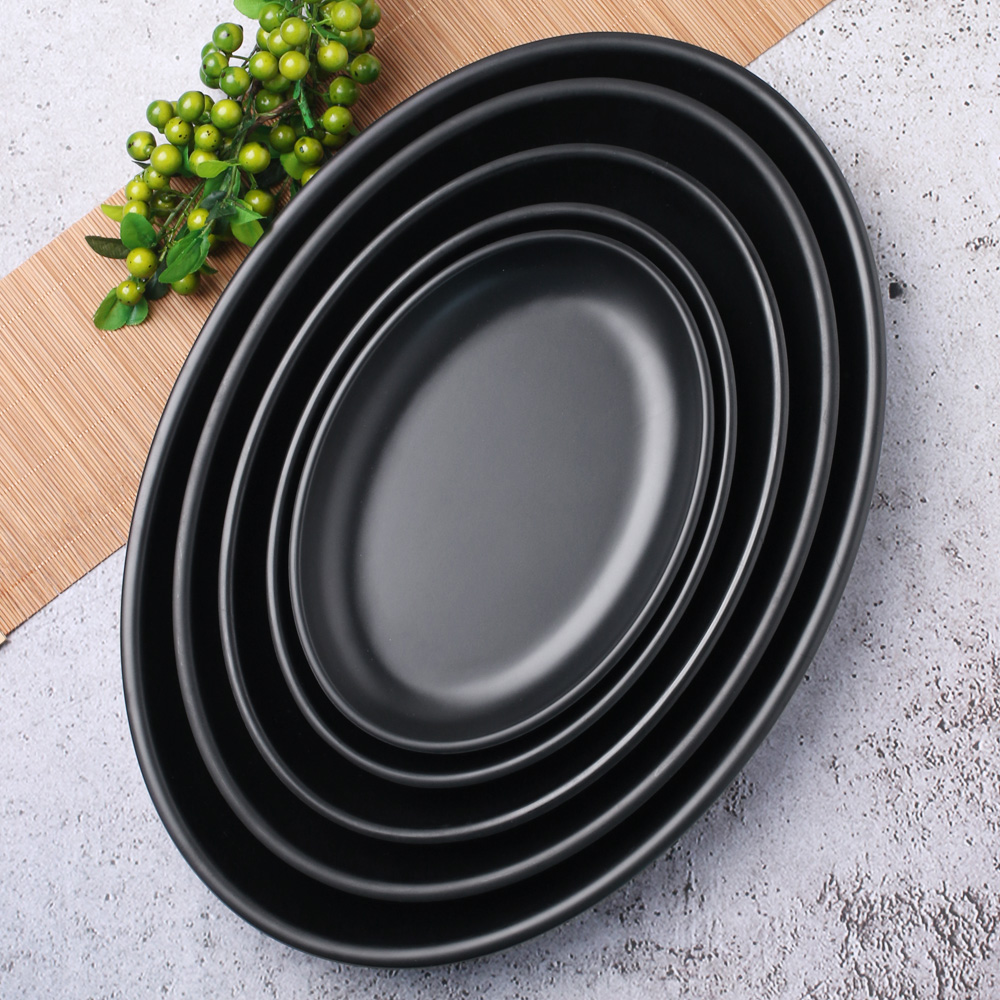 먹토 멜라민 그릇 앞 접시 나눔 반찬 중국집 식당 업소용 식기 39cm, 모던타원접시 - 상세 이미지 3