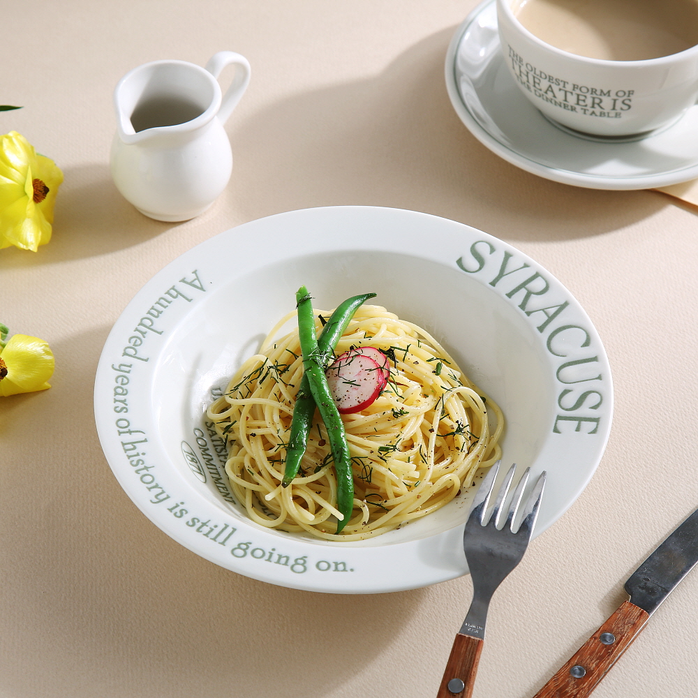 시라쿠스 레터링 그릇 빈티지 레트로 카페 브런치 플레이트 / 21cm, 파스타볼접시 그린