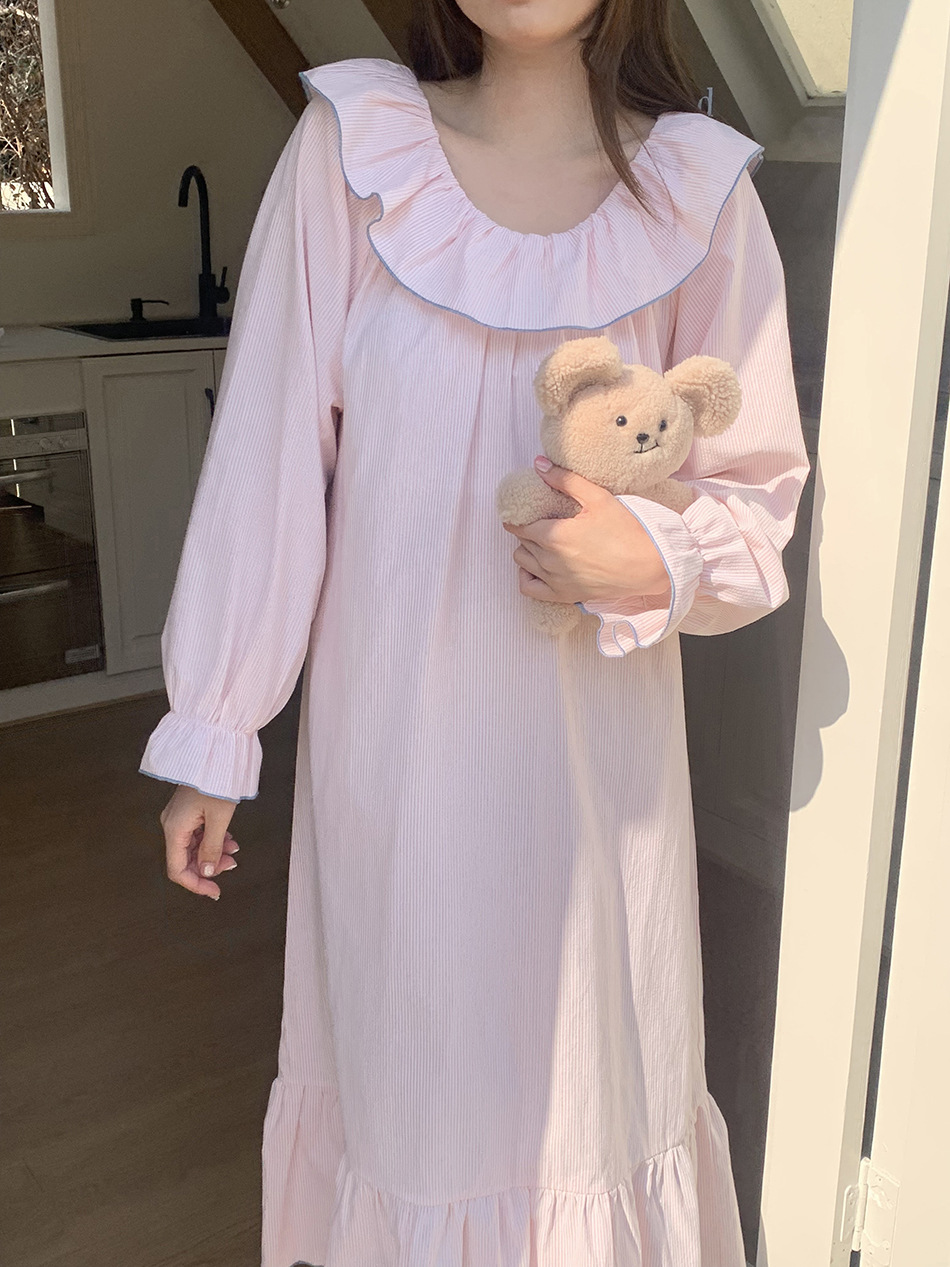 (아로마원피스잠옷) 여성잠옷 빅사이즈 홈웨어 파자마 임산부 라운드 카라 2컬러 봄 여름 상세 이미지 10