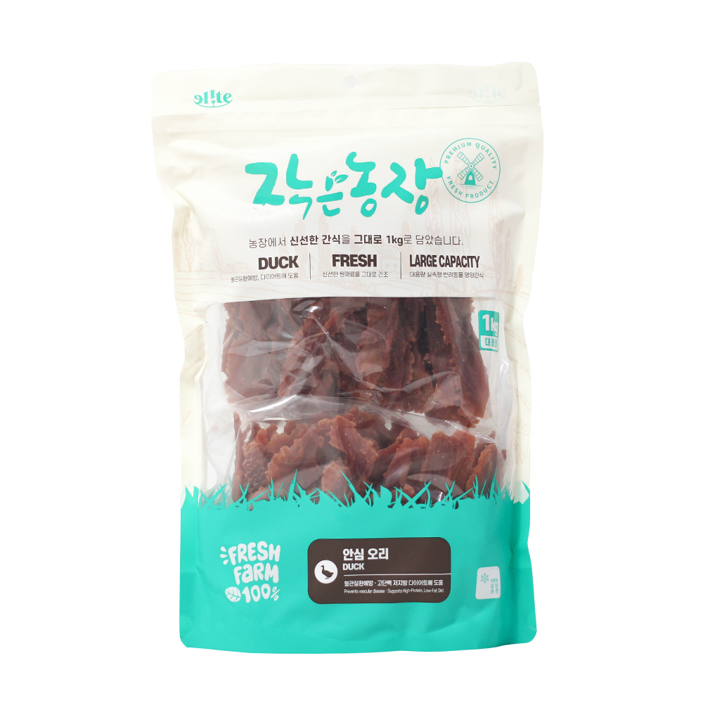 작은농장 강아지간식 사사미 1KG 대용량 애견간식 안심오리, 1kg, 1개 - 상품 이미지