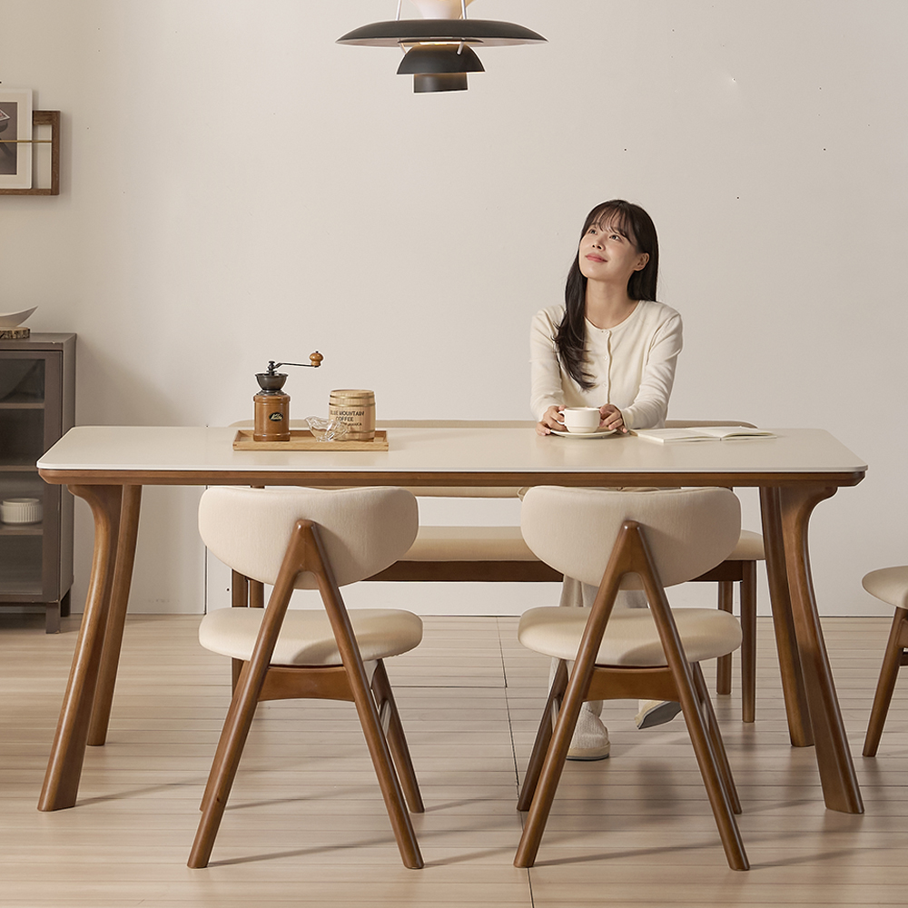 앤틀러스 6인용 원목 포세린 세라믹 식탁세트 식탁+의자2+벤치1, 1800mm, 월넛