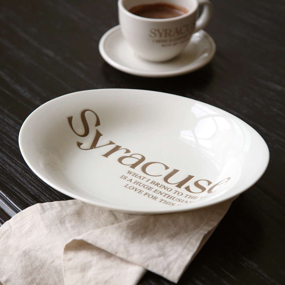 시라쿠스 레터링 그릇 빈티지 레트로 카페 브런치 플레이트 / 25cm, 오벌볼접시 브라운 - 상세 이미지 3
