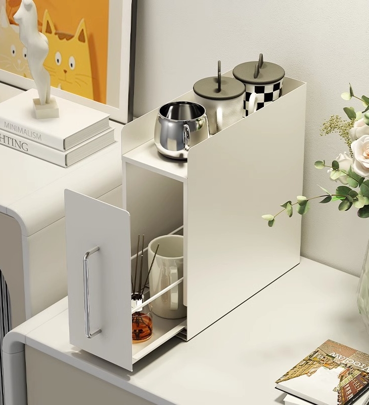 철제수납장 슬라이딩 틈새수납 디귿 슬림 서랍 화장품 양념통 영양제 주방정리 컵